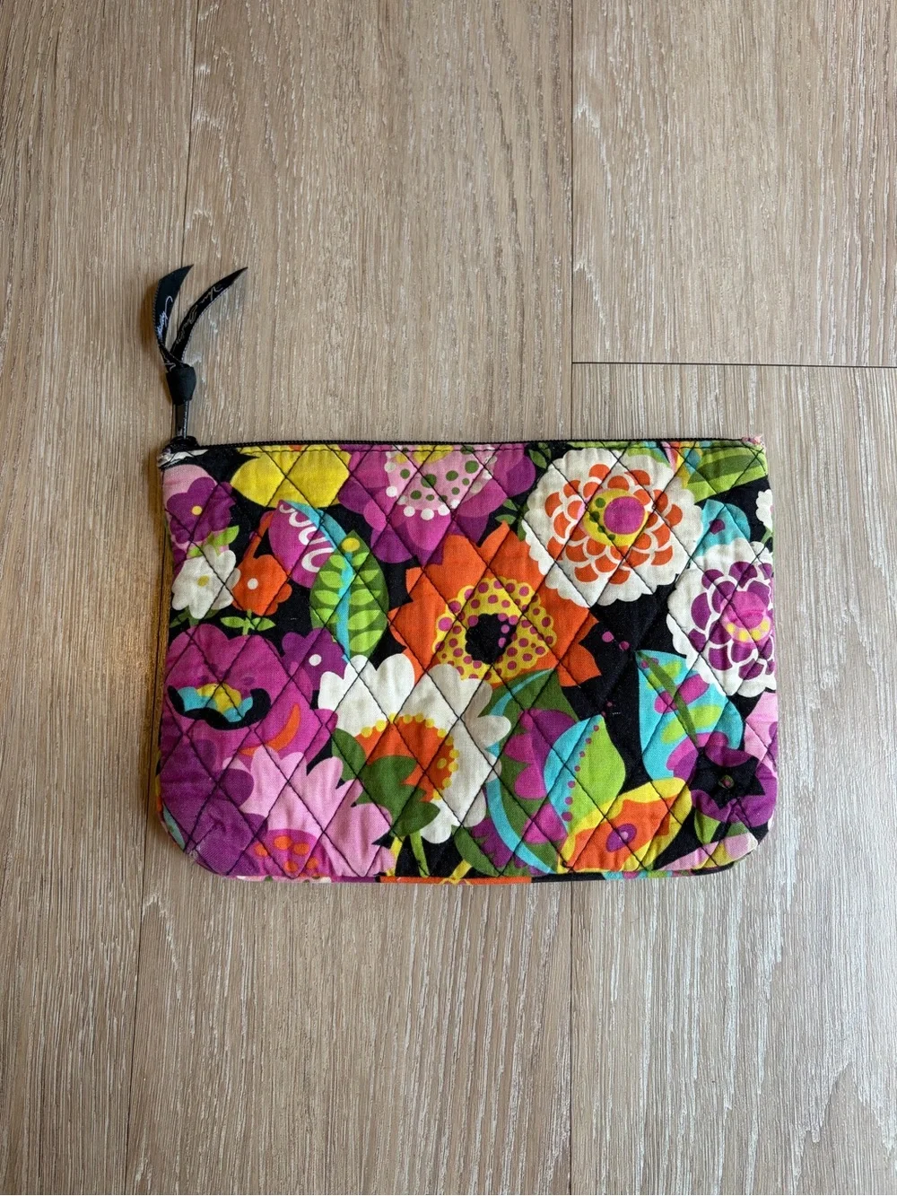Vera Bradley Purple Floral Quilted Makeup Bag with Multicolor Accents